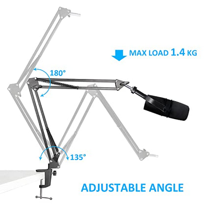 SUNMON MV7 Boom Arm Mic Stand with Pop Filter, Adjustable Suspension Boom Scissor Arm Stand with Pop Filter Compatible with MV7, MV7X adn SM7B Microphone by SUNMON | Adjustable Metal Suspension Stand with 3/8" to 5/8" Adapter, Desk Clamp, for Studio & Gam