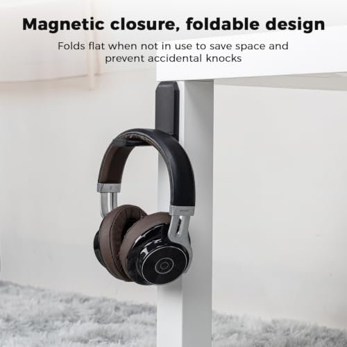 KIWIFOTOS Adhesive Desk Headphone Hanger, Foldable PC Gaming Headset Holder Stand, Adhesive Holder Mount for Wall, Headphones Hook Mount Under Desk - Black - color: Black