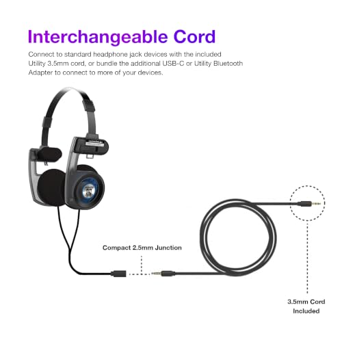 Koss Porta Pro Utility On-Ear Headphones, Stealth Grey Interchangeable Cord | Detachable Cord System, Collapsible Design