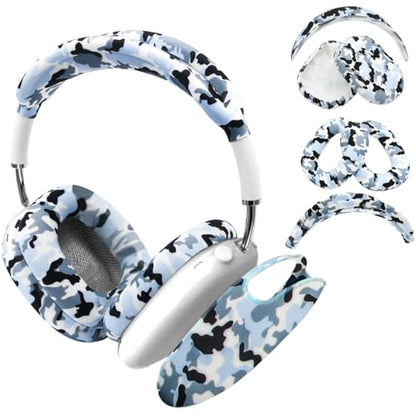 4 in 1 Silicone Case Cover Compatible with Apple Airpods Max 2/1 Headphones(2026/2024/2020), Printed Ear Pad Case Cover Ear Cups Cover and Headband Cover Headband Pad Accessories (Camouflage Blue) - color: Camouflage Blue