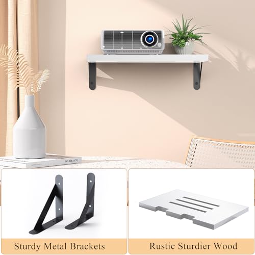 DAWASAPAT Projector Shelf/Modem Shelf/Router Shelf/Cable Box Wall Mount/Router Wall Mount, 15.7" x 9.8"(Lx W) White Projector Holder Stand Accessories with Cable Ties - color: White