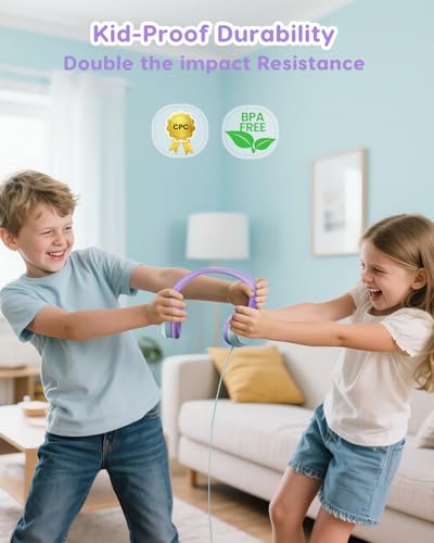 awatrue Kids Headphones for School, 74‑85‑94dB, 3.5mm Jack, HK07 | Foldable Wired Over Ear Headphones, for Toddler School/Travel/iPad/Tablet, Purple-Green - color: ‌Purple-Green