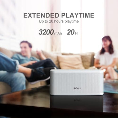 DOSS SoundBox Plus Portable Bluetooth Speaker with 16W Stereo Sound-White | Rich bass, 20H Playtime, Wireless Stereo Pairing, Hands-free Calls, Bluetooth 5.0, For Home, Office, Dorm, Camping, Backyard - color: White