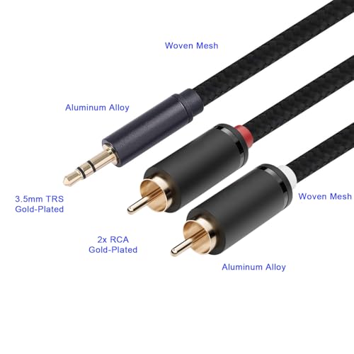 3.5mm Aux to RCA Cable 10FT, 2Pack, Black, 1/8 Aux Male to Dual RCA Male Stereo Y Splitter Cord, 24K Gold-Plated, Compatible with Television, PC, Smartphone, Dot, Tablet and Speaker - size: 10 FT, style: Black, 2 Pack