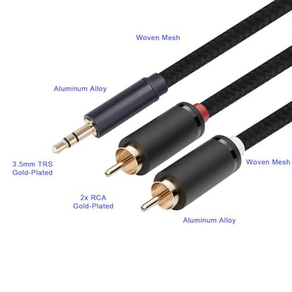 3.5mm Aux to RCA Cable 10FT, 2Pack, Black, 1/8 Aux Male to Dual RCA Male Stereo Y Splitter Cord, 24K Gold-Plated, Compatible with Television, PC, Smartphone, Dot, Tablet and Speaker - size: 10 FT, style: Black, 2 Pack