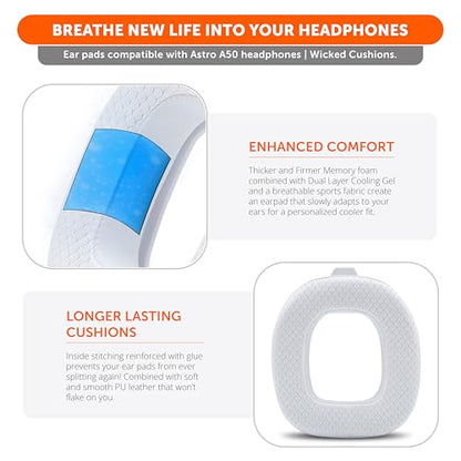 WC Mod Kit A50 - Earpads & Headband for Astro A50 Gen 4/5 / A50x | Made by Wicked Cushions | Cooling Gel Earpads and Matching Headband that offer Enhanced Comfort & Durability | White - color: White