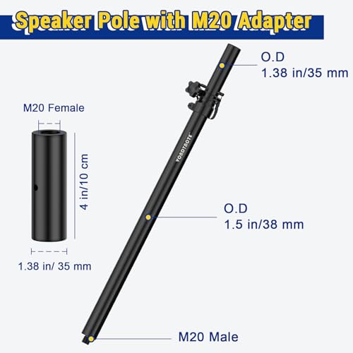 Vondynote Set of 2 Subwoofer Poles Fit M20 or 35mm Mount, Speaker Extender | Height Adjustable Speaker Poles with 35mm Insert, Fit Subs with M20 Thread or 35mm Mount, with M20 to 35mm Adapters