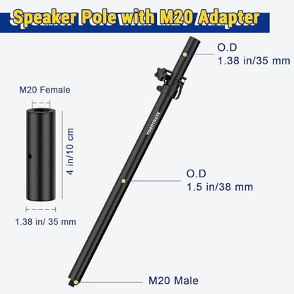 Vondynote Set of 2 Subwoofer Poles Fit M20 or 35mm Mount, Speaker Extender | Height Adjustable Speaker Poles with 35mm Insert, Fit Subs with M20 Thread or 35mm Mount, with M20 to 35mm Adapters