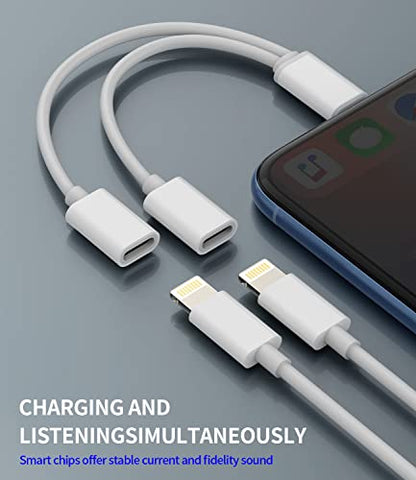 Headphone Adapter Compatible with Lightning Double to Audio Jack and Charger Earphone Charging Splitter Compatible with iPhone 11 12 xr x 7 8plus for ipad Connector Converter for MFI Certified