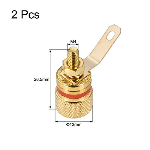 uxcell 2 Pack 4mm Banana Jack Binding Post Gold Plated Female Socket Plug Terminal Connector for Loudspeaker Amplifier (Red and Black Rubber Ring)