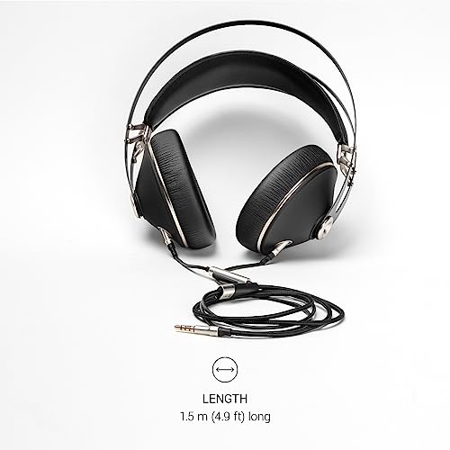 MEZE AUDIO | 1.5m Cable with Mic & Remote for 99 NEO & 99 Classics Walnut Silver | 3.5mm Male to Dual TS Mono 3.5mm Male Connector Plug | Kevlar Reinforced Fabric | Oxygen-Free Copper