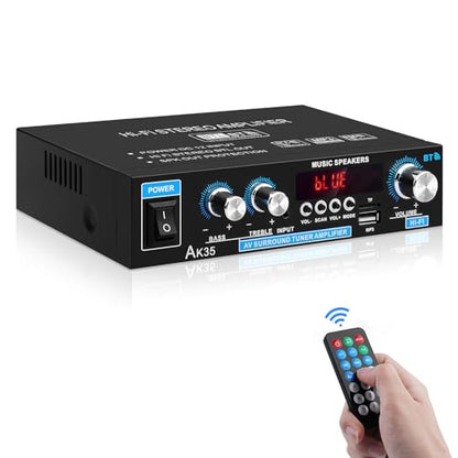 Home Audio Amplifier AK-35 HiFi Bluetooth 5.0 Mini Stereo Amp Receivers | 2.0 Channel RMS 30W x 2 Max. 200W Output with USB,AUX,FM Radio for Home Theater Speakers System - color: AK-35(2.0CH 30W+30W RMS)