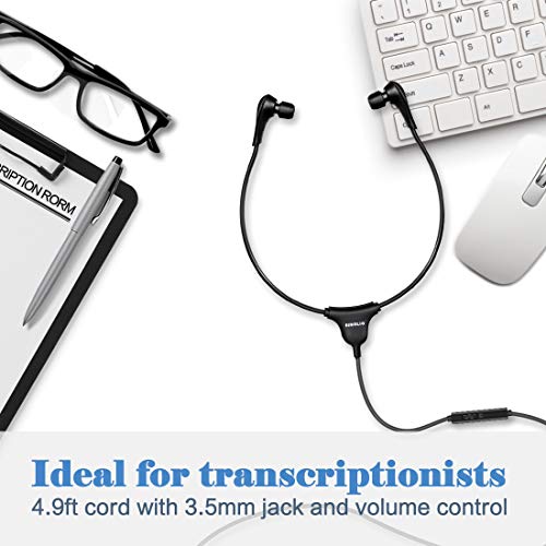 SIMOLIO Stereo Headset with Mic, Light Weight Stethoscope Transcription Headset with Volume Control and Soft Memory Foam Ear-Tips, 4.9FT Audio Cord, 3.5mm Plug Wired PC Headphones, SM-901M