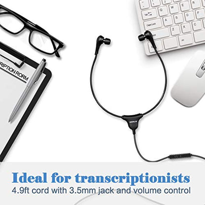SIMOLIO Stereo Headset with Mic, Light Weight Stethoscope Transcription Headset with Volume Control and Soft Memory Foam Ear-Tips, 4.9FT Audio Cord, 3.5mm Plug Wired PC Headphones, SM-901M