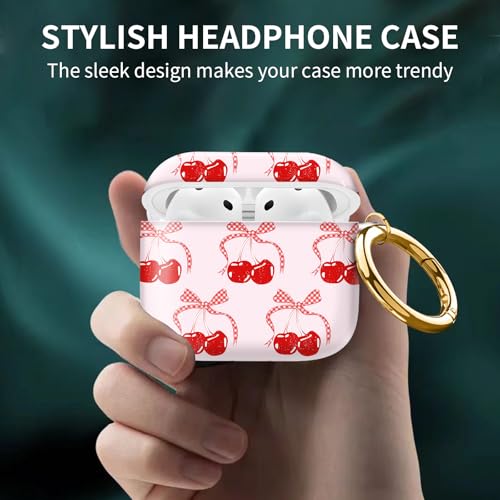 Compatible with AirPods 4th Generation Case 2024, Shockproof Cover with Golden Buckle for Women & Girls, Protective Anti-Drop Design(Cute Cherry Bow Tie Ribbon) - color: Cute Cherry Bow Tie Ribbon