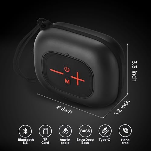 Portable Bluetooth Speaker, Small Speakers Bluetooth Wireless, IPX7 Waterproof Bluetooth Speaker Suitable for in Bathroom, Pools, Boating and Hiking Black