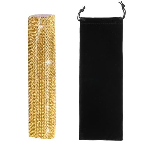 MECCANIXITY Gold Mic Handle Cover, Rhinestones Microphone Handle for Most Universal Wireless Microphones, Mic Not Included(with Black Velvet Bag) - color: Gold Black