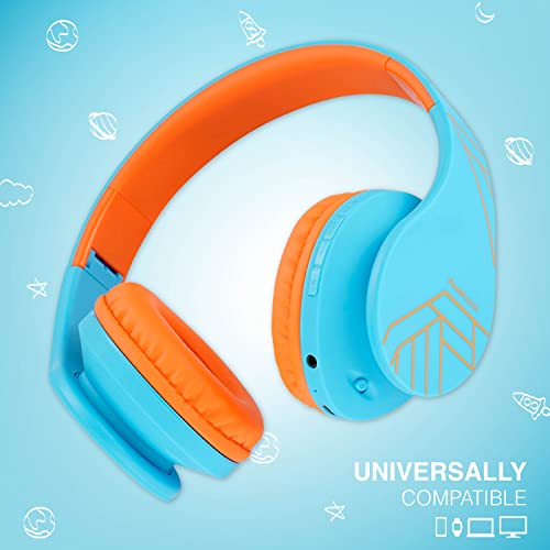 PowerLocus Kids Headphones Over-Ear, Bluetooth Wireless Headphones for Kids,with Microphone, Safe 85DB Volume Limited, Foldable with Carry Case, Audio Cable, Micro SD mode for Online Classes,PC,Phones - color: Blue/Orange