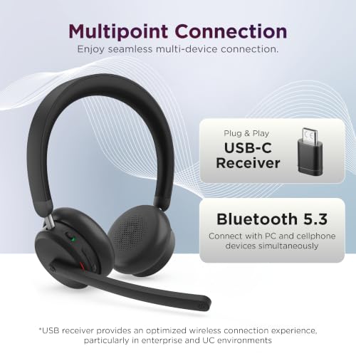 Lenovo Dual Mode Wireless ANC Headset 6550 with USB-C Receiver Microsoft Teams Certified, Hybrid Active Noise Cancellation, Bluetooth Dual Connectivity, Long Battery Life, Black - color: Black, size: Headset 6550 w/USB-C Receiver