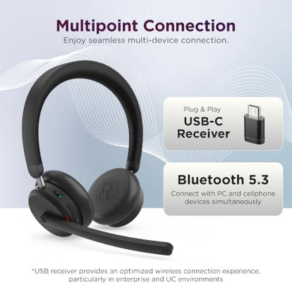 Lenovo Dual Mode Wireless ANC Headset 6550 with USB-C Receiver Microsoft Teams Certified, Hybrid Active Noise Cancellation, Bluetooth Dual Connectivity, Long Battery Life, Black - color: Black, size: Headset 6550 w/USB-C Receiver