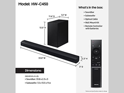 Samsung HW-C450 2.1ch Soundbar w/DTS Virtual X, Subwoofer Included, Bass Boost, Adaptive Sound Lite, Game Mode, Bluetooth, Wireless Surround Sound Compatible - style: HW-C450