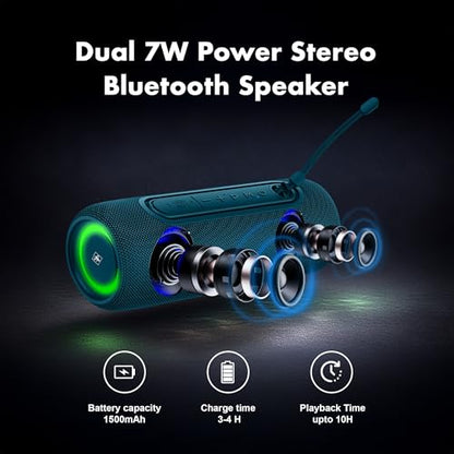 Fisher Portable Bluetooth Speakers IPX5 Waterproof Speaker, 14W Peak Power | Stereo Bluetooth Speaker, RGB Lights, TWS, BT 5.3, Built-in Mic, Hands Free Calling Speakers Bluetooth Wireless, Use Anywhere - color: Navy Blue