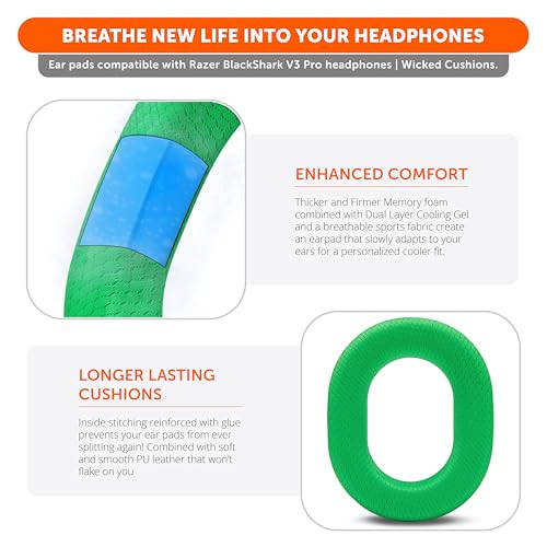 WC Freeze Blackshark V3 Pro – Cooling Gel Earpads Compatible with Razer BlackShark V3 Pro by Wicked Cushions | Enhanced Comfort, Cooling Gel Technology, Extra Thick | Neon Green - color: Neo Green