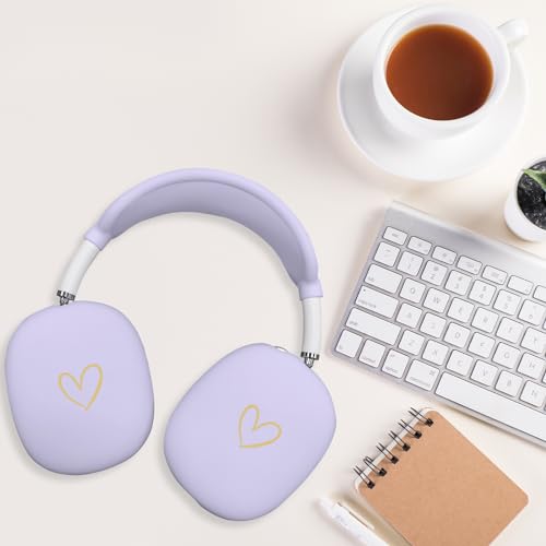 Case for Airpods Max Headphones,Anti-Scratch Soft Silicone with Gold Heart Pattern Ear Cups Case Cover/Ear Pad Cover/Headband Cover for Apple Airpod Max (Lavender Purple) - color: Purple