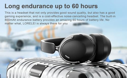 LORELEI QC30 Hybrid Active Noise Cancelling Headphones, 60H Playtime, Built-in Mic, Wireless Over Ear Headsets with Case,Bluetooth 5.4,Deep Bass Comfort Fit Soft-Earpads Fast Charging -Space Black - color: Space Black