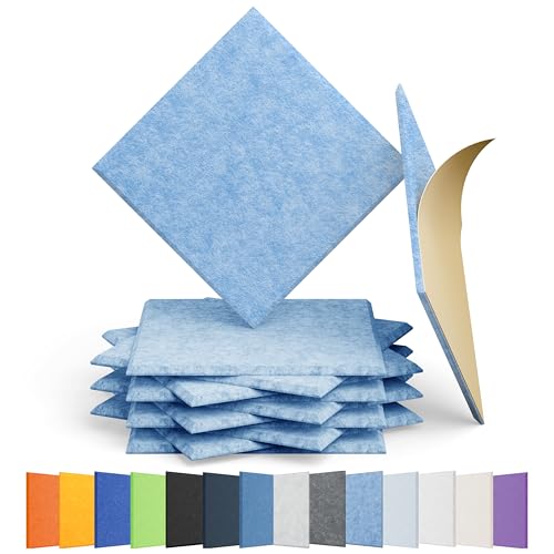 12 Pack Square Acoustic Panels Self Adhesive Sound Proof Foam | High density sound acoustic panel, 12 X 12 X 0.4 in acoustic wall panels in home, office, and more (Light Sky Blue) - color: Light Sky Blue, size: Square 12pcs