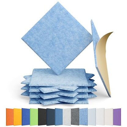 12 Pack Square Acoustic Panels Self Adhesive Sound Proof Foam | High density sound acoustic panel, 12 X 12 X 0.4 in acoustic wall panels in home, office, and more (Light Sky Blue) - color: Light Sky Blue, size: Square 12pcs