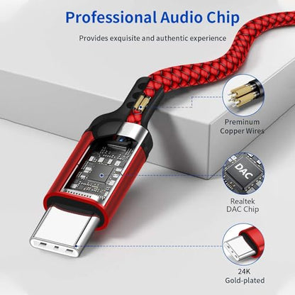 USB C to 3.5mm Aux Cable, 2 in 1 USB C to 3.5mm Car Stereo Aux Headphone Jack Cable with PD 18W Charging Compatible with iPhone 17/17Pro/16/16e/15 Pro Max, Galaxy S25/S24/S23/S22/S23FE, Pixel 9/8/7 - color: Red
