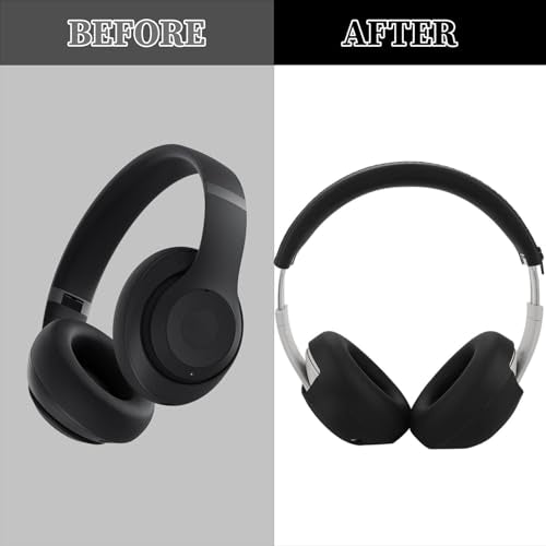 Aiivioll Studio Pro Silicone 2 in 1 Case Cover Set, Anti-Scratch Ear Pad Cover/Zipper Headband Cover for Beats Studio Pro Headphone, Studio Pro Soft Silicone Protector Accessories(Black) - color: Black