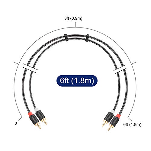 J&D RCA Audio Cable, Audiowave Series 2 RCA Male to Male Stereo Audio Cable for Home Theater, HDTV, Gaming Consoles, Hi-Fi Systems - Gold Plated Connecter, Nylon Braid (6 Feet) - size: 6 Feet
