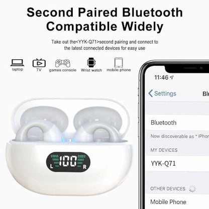 Obbug Clip-On Open Ear Headphones Wireless Bluetooth 5.3 Earbuds with Earhooks 80 Hours Playtime with Charging Case,IPX4 Waterproof Earphones for Running, Walking, Workout (White) - color: White