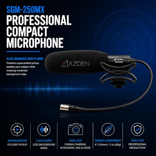 Azden SGM-250MX Professional Compact Cine Shotgun Microphone with Mini XLR Output - color: Microphone