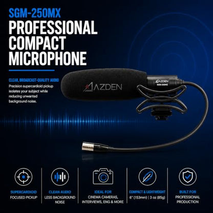Azden SGM-250MX Professional Compact Cine Shotgun Microphone with Mini XLR Output - color: Microphone