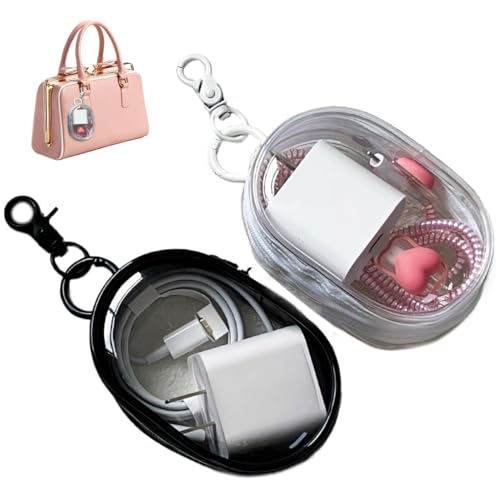 2 Pcs Cable Storage Case Headphone Case Zipper Closure Visible Earphone Case for USB Flash Drive,Keys, Mini Lipstick, Earbuds (Black, White) Headphone Case