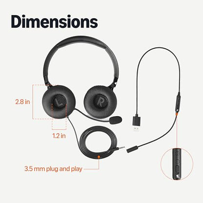 Amazon Basics On Ear Wired Computer Headset with Adjustable Microphone, 3.5mm Port or in-Line Control with USB-A Port, Foldable, Clear Sound, Small/Medium Size, Black (Pack of 2) - size: One Size (Pack of 2), style: Wired