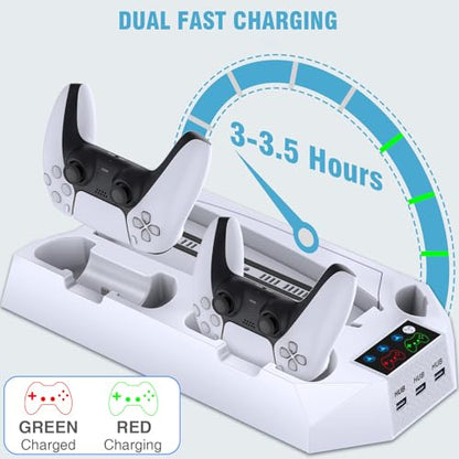 Stand for PS5 Consoles Models, Pa5 Cooling Station for Original with 2 Controller Charging Station, 3 Level Quiet Cooling Fan - color: Red