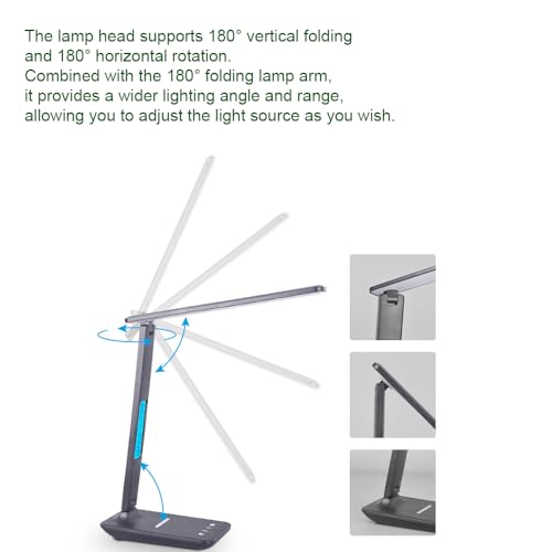IHAO Multi-Functional Desk Lamp 10W Qi Wireless Charger 3 Color Modes 5 Brightness Levels Eye-Caring LED Light Faux Leather Finish Calendar Temperature Display Office Table Lamp TX26 Black - color: Table Lamp TX26A Black