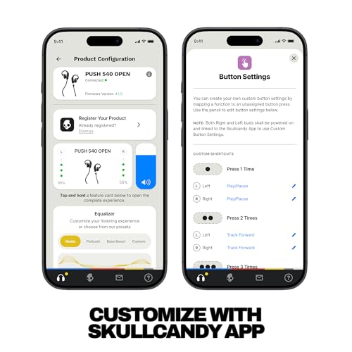 Skullcandy Push 540 Open Wireless Open-Ear Bluetooth Earbuds - True Black | Sweat and Water Resistant, 42 Hours Battery, Detachable Neckband, Secure Over-Ear Fit, Running Outdoors, Exercise, Gym - color: True Black