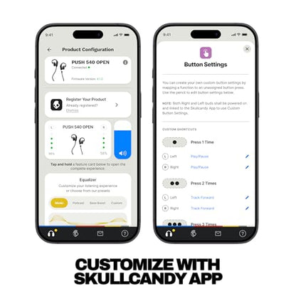 Skullcandy Push 540 Open Wireless Open-Ear Bluetooth Earbuds - True Black | Sweat and Water Resistant, 42 Hours Battery, Detachable Neckband, Secure Over-Ear Fit, Running Outdoors, Exercise, Gym - color: True Black