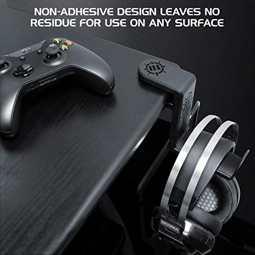 ENHANCE PC Gaming Headphone Holder - Desk Headphone Hanger Esports Headset Holder with Adjustable 360 Rotation, Under Desk Hook Clamp, Universal Fit - Built in Cable Clip Organizer - Black - color: Black