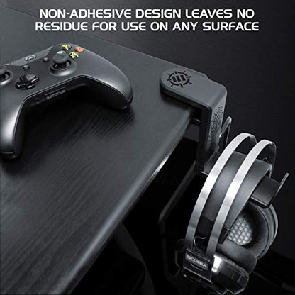 ENHANCE PC Gaming Headphone Holder - Desk Headphone Hanger Esports Headset Holder with Adjustable 360 Rotation, Under Desk Hook Clamp, Universal Fit - Built in Cable Clip Organizer - Black - color: Black