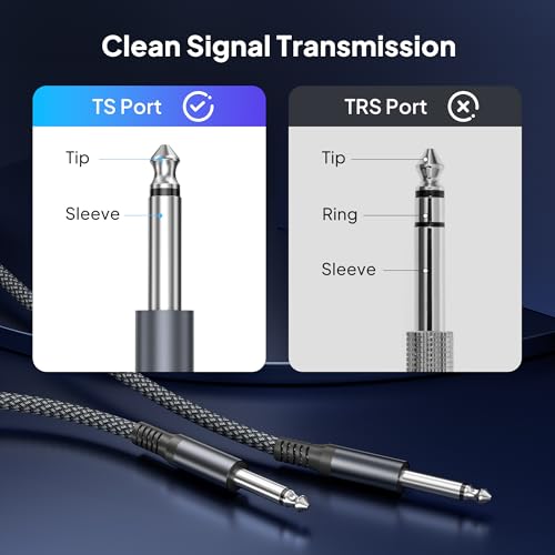 Elebase 1/4 inch 6.35mm TS Guitar Cable 6.6FT 2Pack | Quarter inch 6.3mm Guitar Instrument Cord,Mono Straight 1/4 Male Audio Wire Line for Electric Bass,Amp,Keyboard,Pedals - size: 6.6ft/2m, style: Straight-Grey