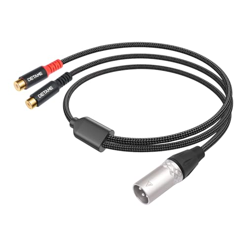 3Pin XLR to 2 RCA Y Splitter Patch Cable,Balance XLR Male to Dual Unbalanced RCA Female Audio Cable Adapter for Speaker Microphone mixer-1Feet