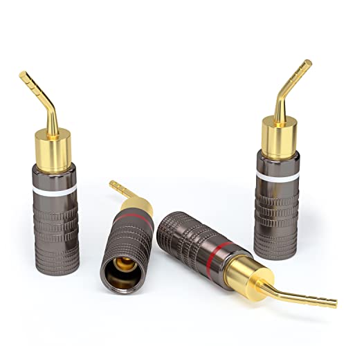 SKW Speaker Wire Connectors, Convertible Connectors Gold Plated Speaker Pin Plugs, 2 mm Pin Banana Screw Plug for Speaker Cable (4pcs) | 24K gold-plated plugs, convertible for binding posts and spring clips, no soldering required, for amplifier home theat