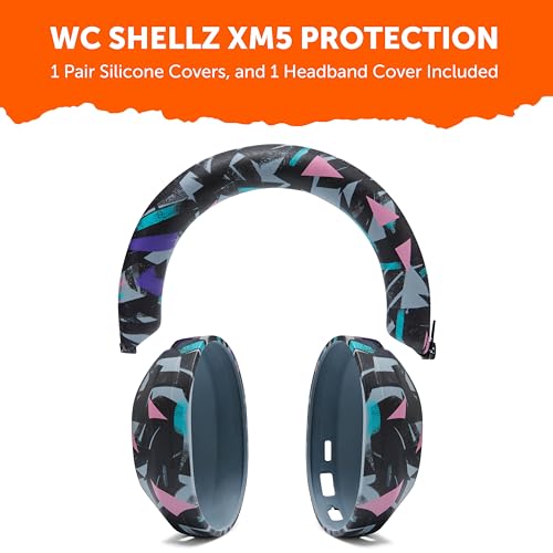 WC ShellZ XM5 - Exterior Shell & Headband Covers for Sony WH1000XM5 | Made by Wicked Cushions | Protective, Made with Premium Silicone | 90's Black - color: 90's Black