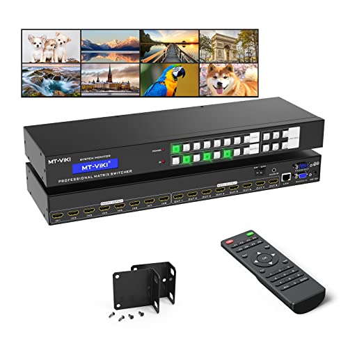 MT-VIKI 4K HDMI Matrix Switch 8X8 w/Web GUI & Audio Extraction w/Remote, 4K@30Hz, Rack Mount Switcher & Splitter, EDID, RS232, LAN Port, APP, Fit 1U 19'' Rack for Conference Room, Church, Bar - size: 8X8 4K30Hz